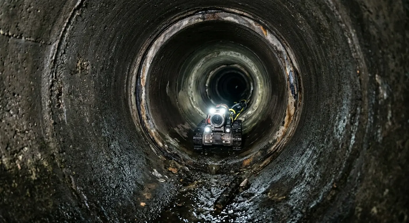 Robotic sewer camera inspecting pipe interior for Sewer Line Cleaning in West Memphis